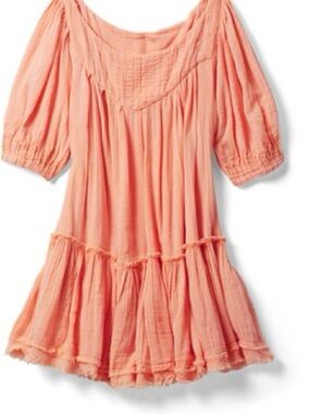 Free People Mystery Land Boho Tunic Cotton Mini Dress in Grapefruit size XS